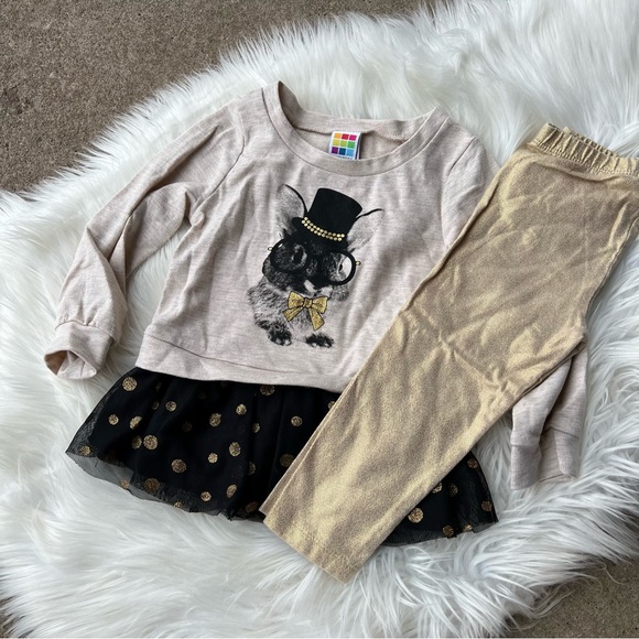 Healthtex Cream Gold and Black Tutu Top and Gold Leggings Set - Picture 2 of 5